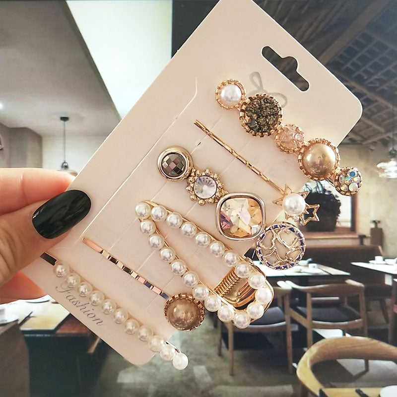 5pcs/set Simulated Pearl Crystal Hair Clip