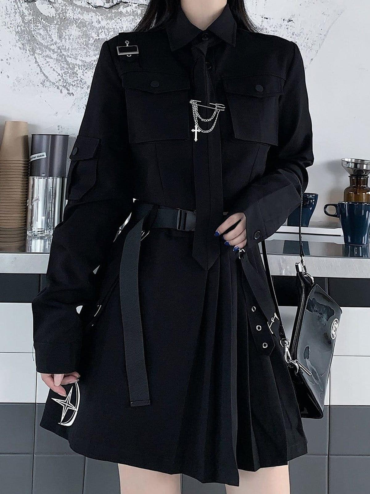 Dark Gothic Exposed Waist Skirt Suit