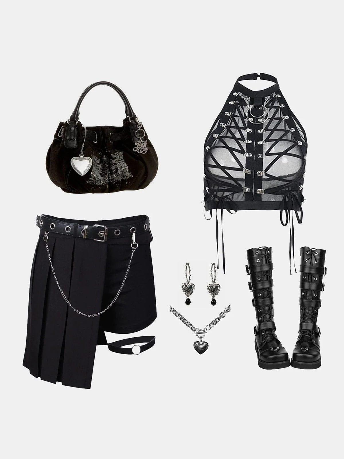 Dark Lace-up Mesh Sexy Vest