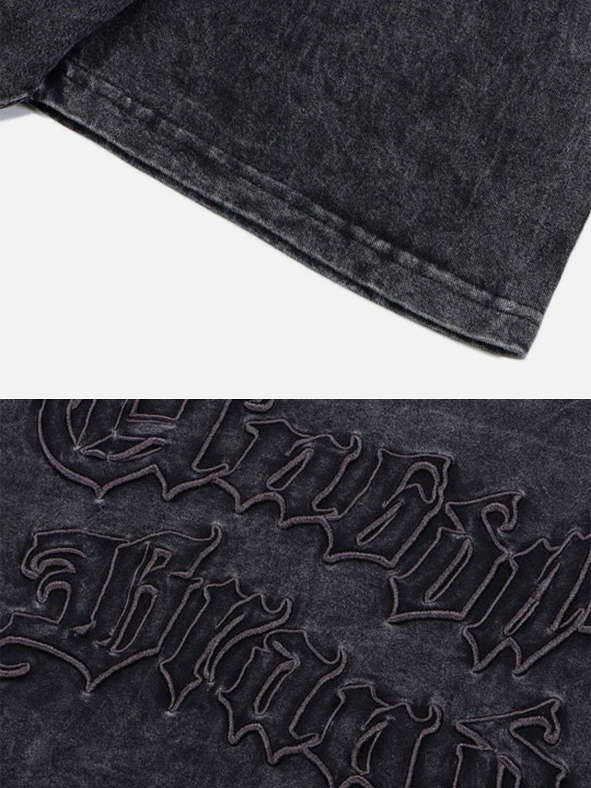 Irregular Embroidery Washed Graphic Tee