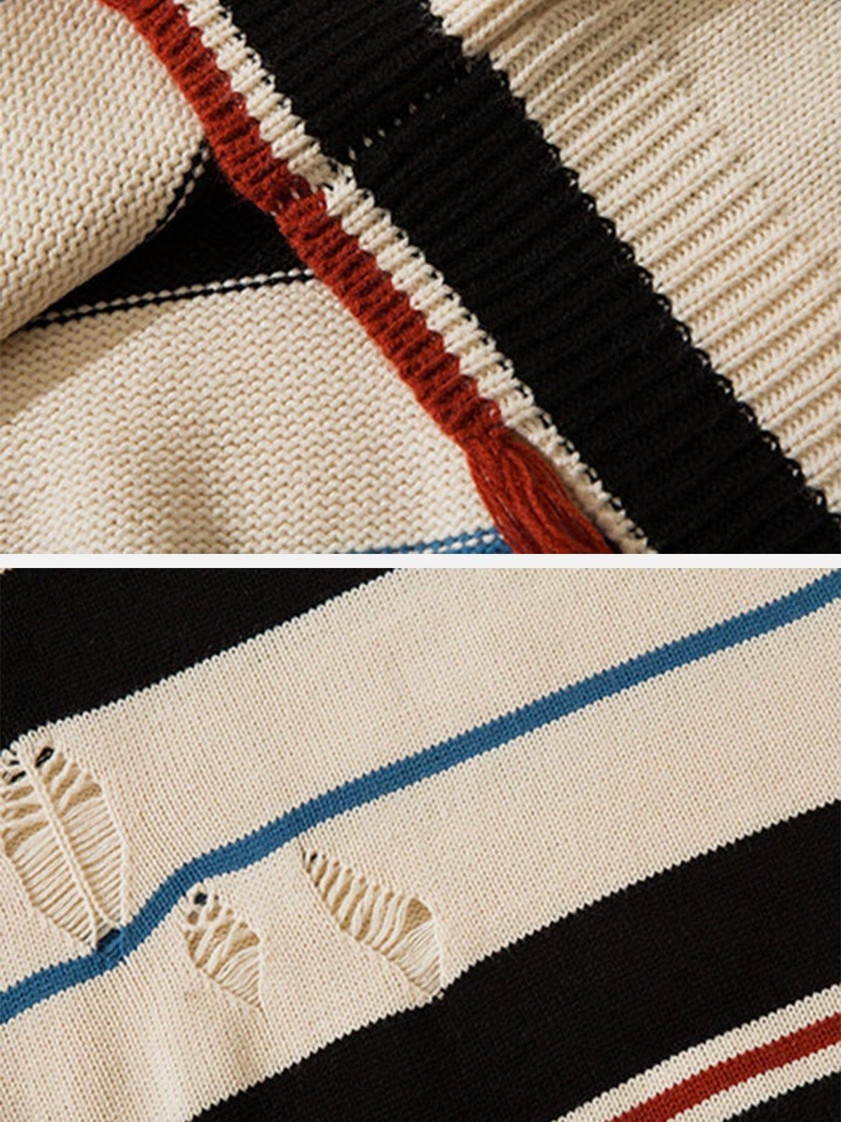 Ripped Hole Stripe Knit Sweater