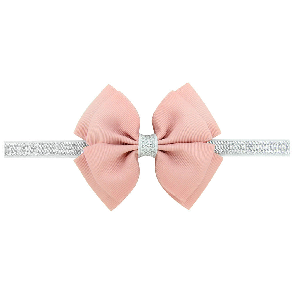 1 Pcs Baby Hair Bow Flower Headband Silver Ribbon Hair