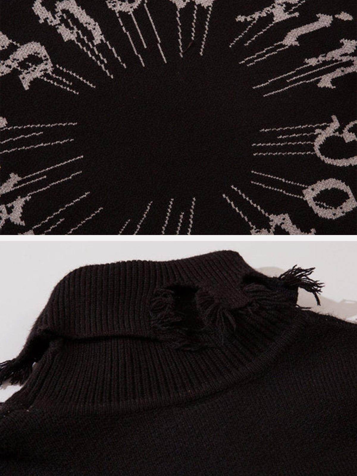 Ripped Tassel Turtleneck Knitted Sweater