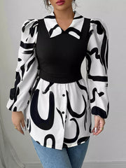 Abstract Print Long Sleeve Blouse