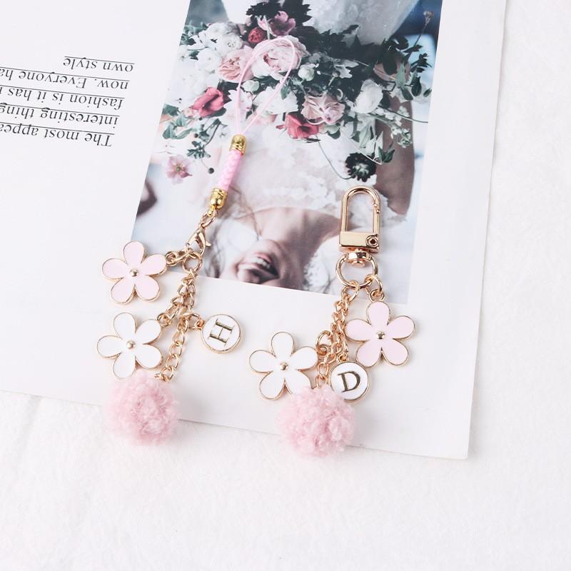 Pink Pom Flower Keychain