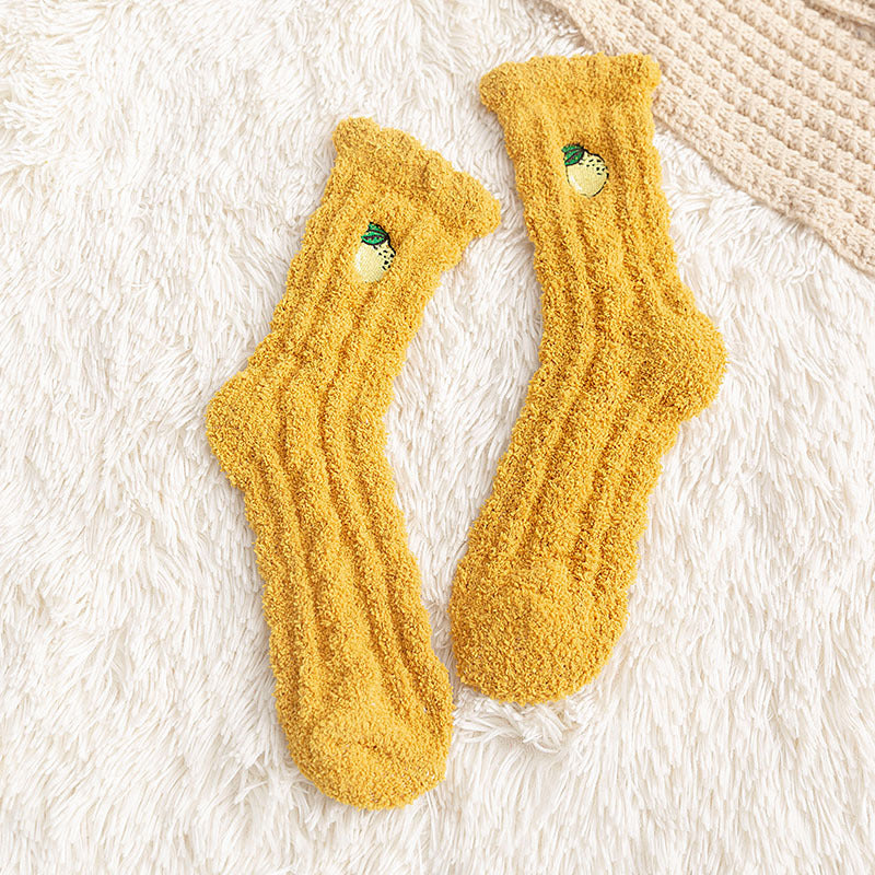 Embroidered Avocado Coral Fleece Socks