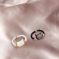 Cute Crystal Beaded Cat Rings