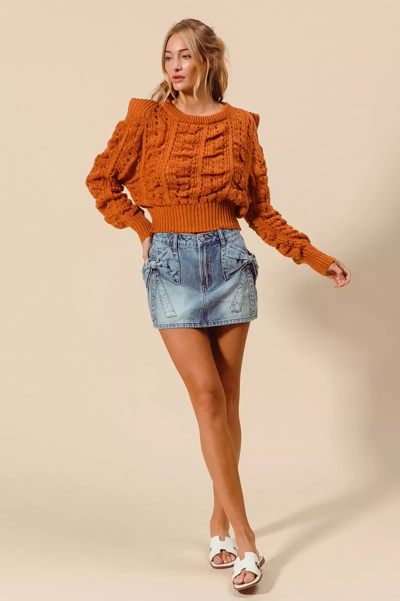 Bow Knot Pocket Denim Mini Skirt