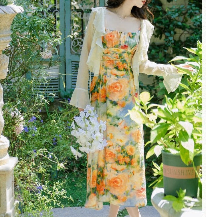 Summer Garden 2-Piece Floral Print Cottagecore Dress Set