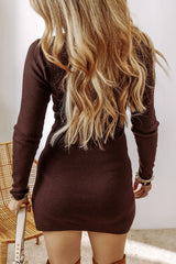 Slit Long Sleeve Sweater Mini Dress