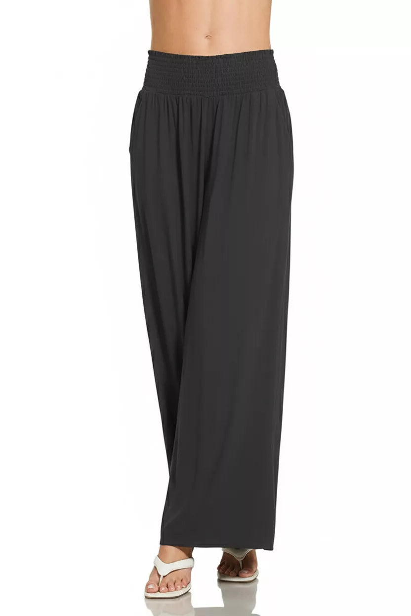 Smocked Waistband Wide Leg Lounge Pants