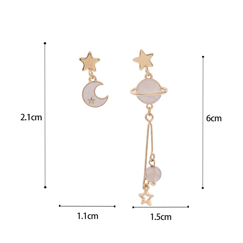 Cute Moon Planet Asymmetric Earrings