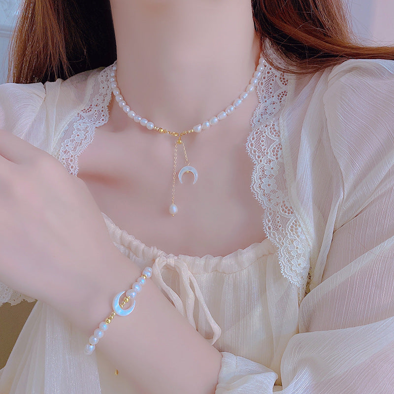 Freshwater Pearl Tassel Crescent Pull-Up Necklace/Bracelet