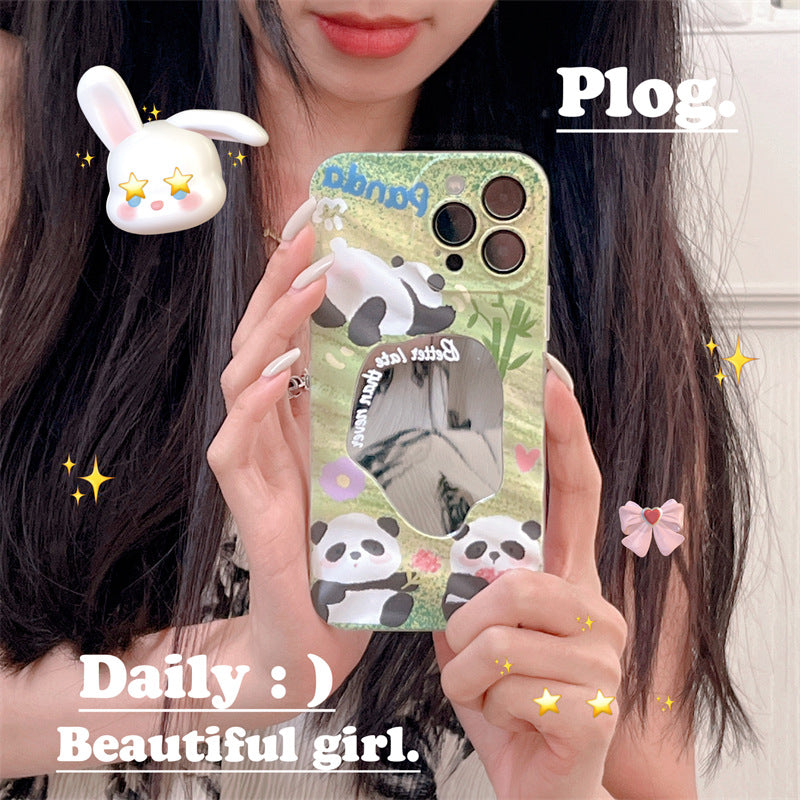 Mirror Green Panda Flowers Phone Case