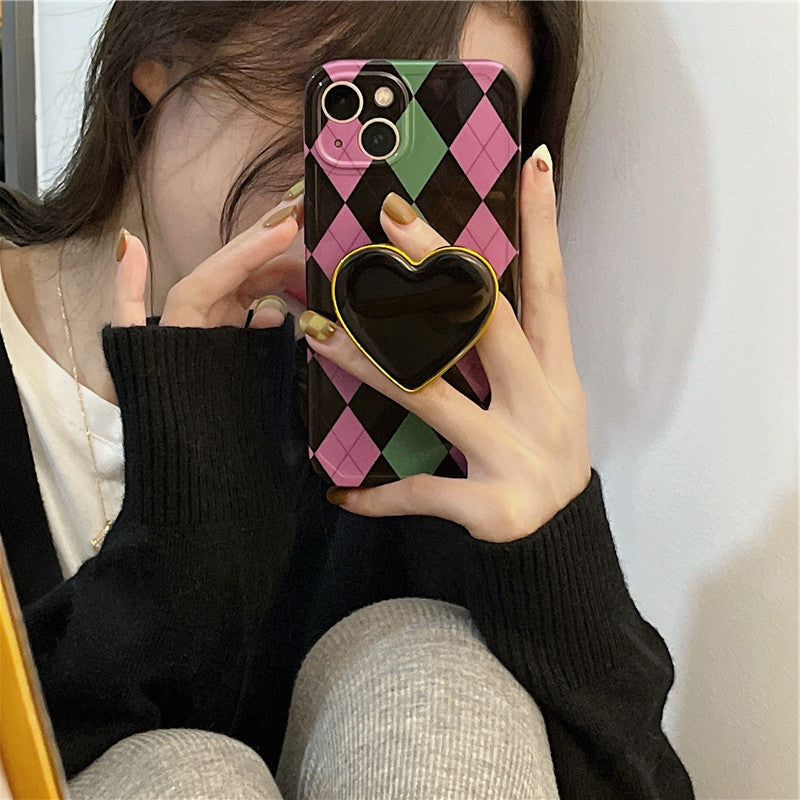 Contrasting Color Diamond Heart Phone Case