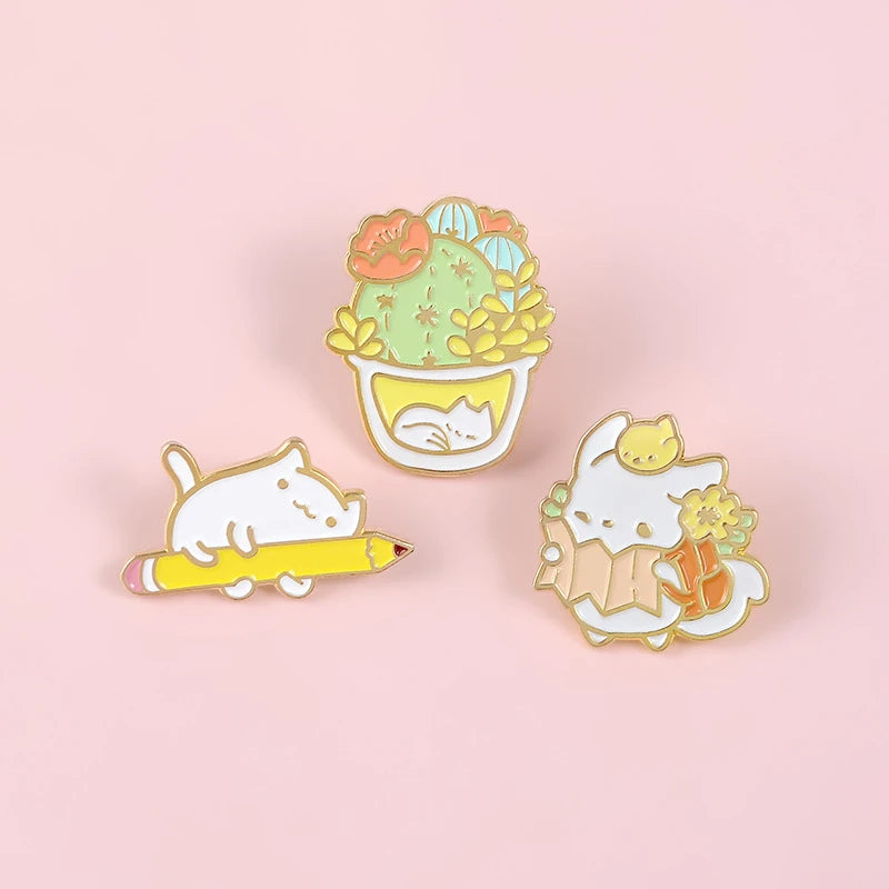 Cat Cactus Potted Pins