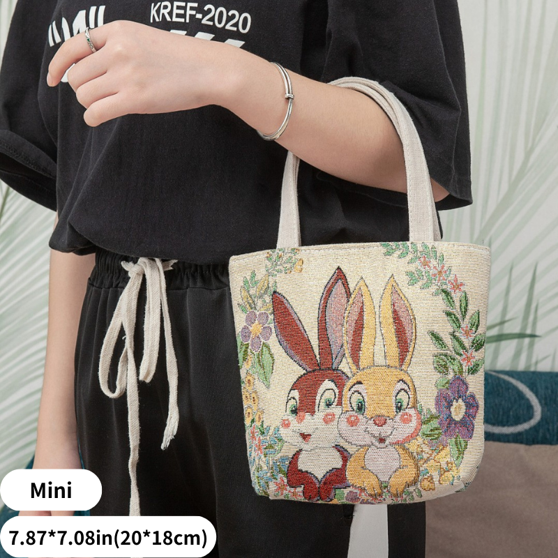 Kawaii Embroidered Cartoon Bunny Tote Bag