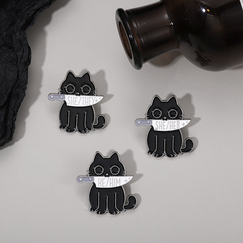 Cartoon Black Cat Pins