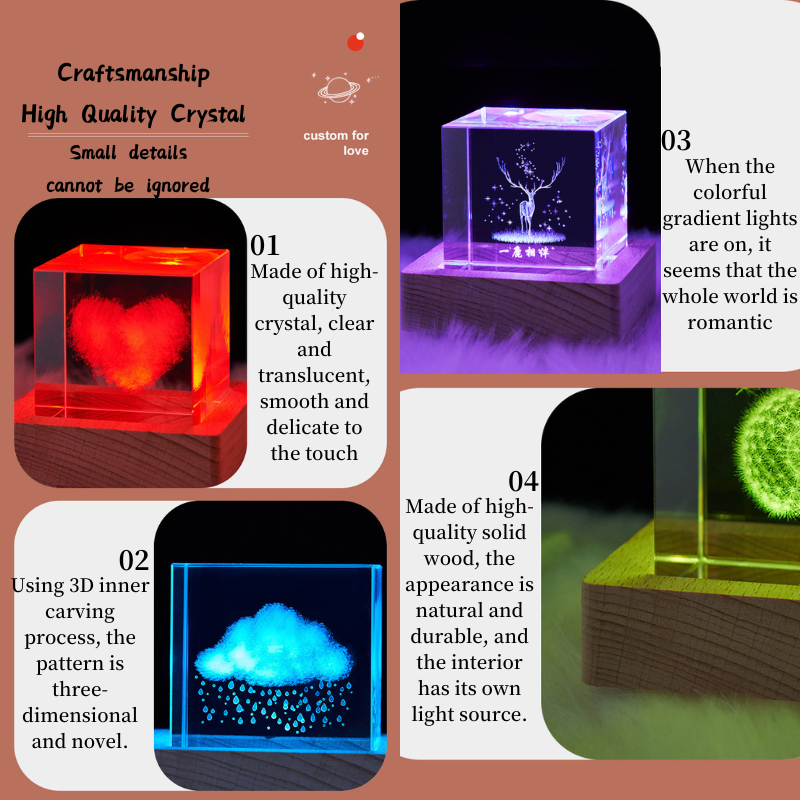 3D Inner Carved Crystal Luminous Ornament