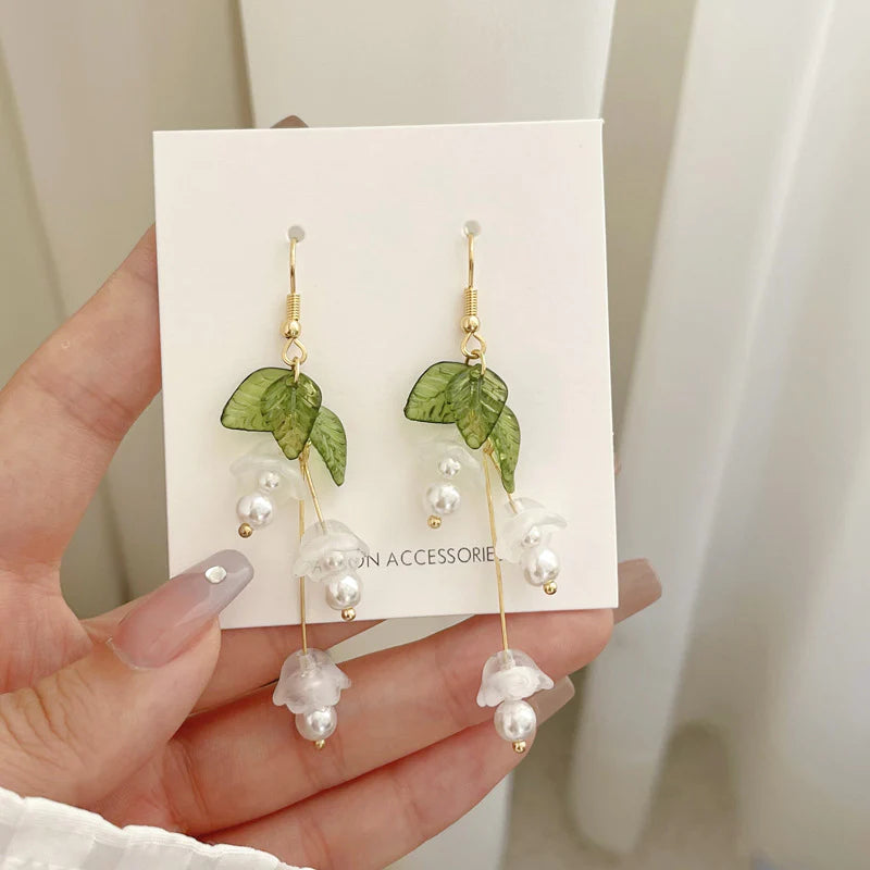 Green Leaves Flower Earrings