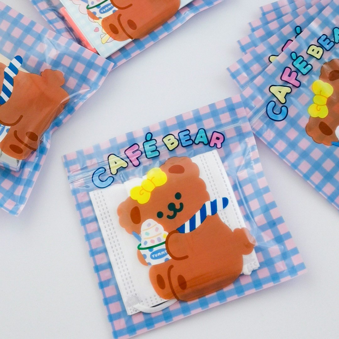 Bonjour Bear Plaid Ziplock Bags-5pcs