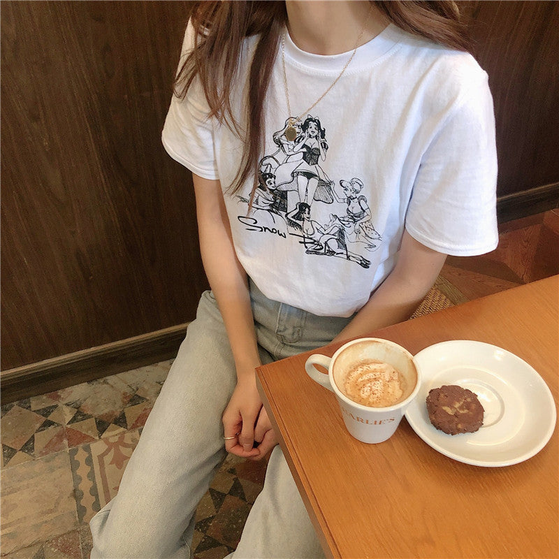 Hand Drawn Cartoon White Tee