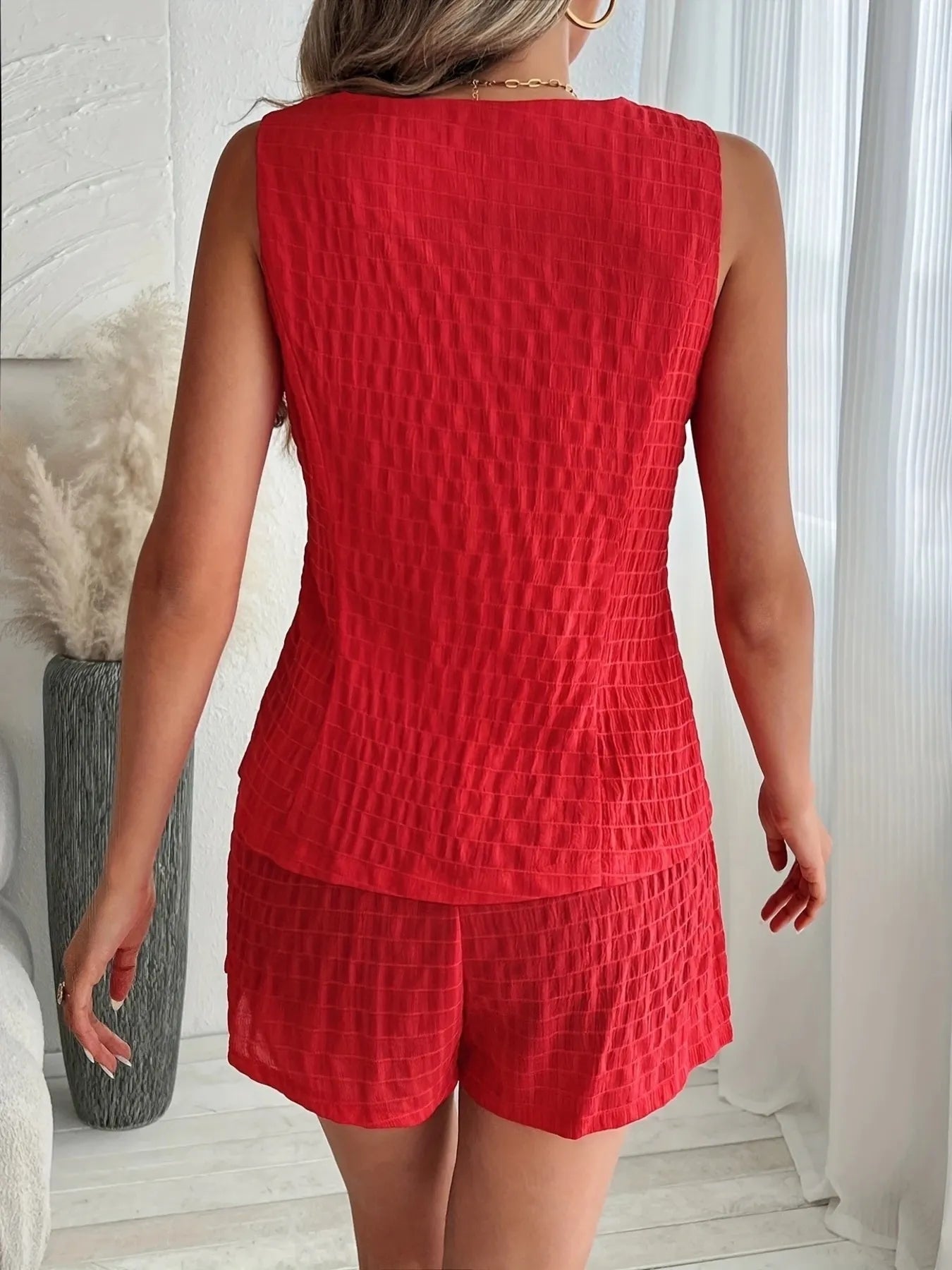 Button Front Vest and Shorts Set