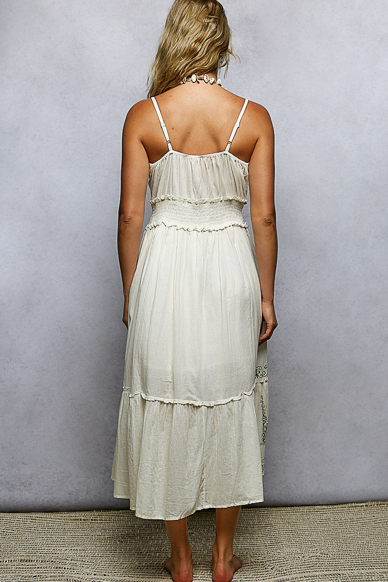 Smocked Waistband Floral Midi Cami Dress
