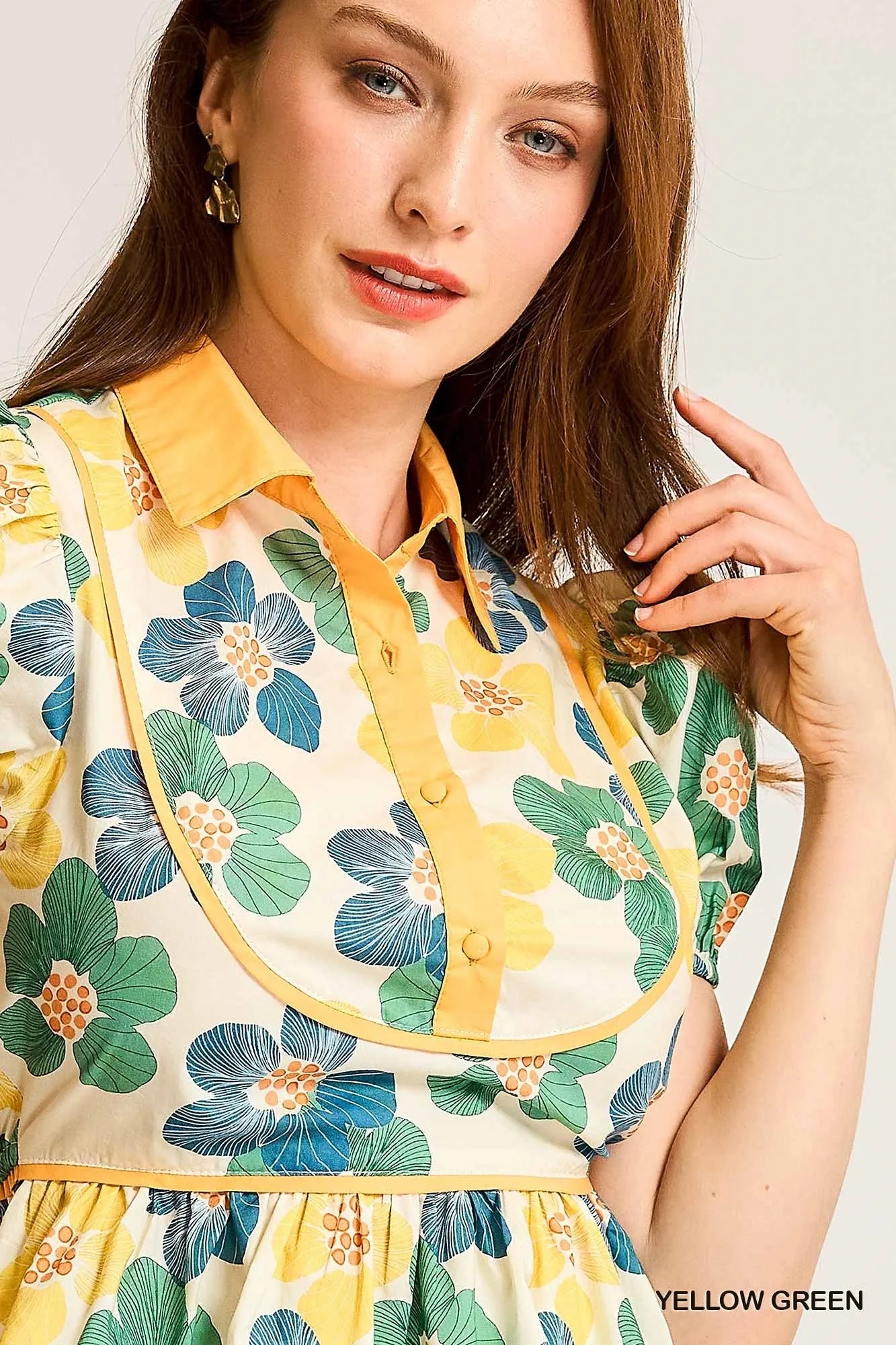 Floral Print Puff Sleeve Cropped Blouse