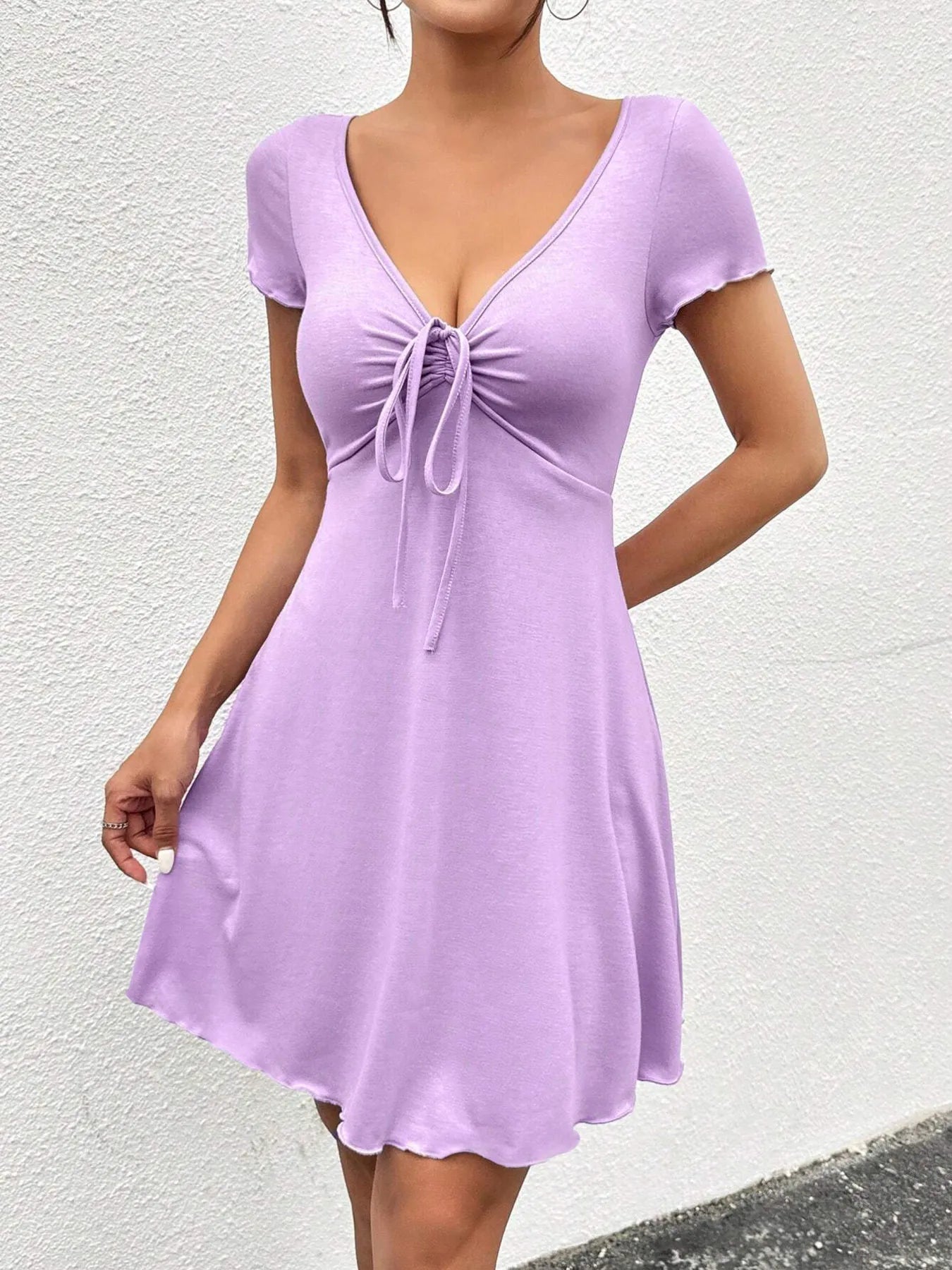 Drawstring Short Sleeve Mini Dress