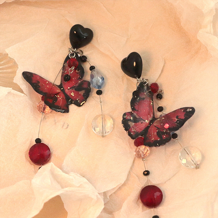 Dark Butterfly Heart Earrings