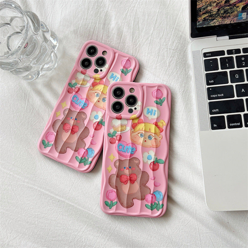 Cute Pink Oil Painting Bear Phone Case