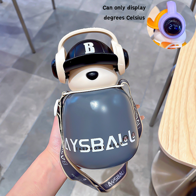 Kawaii Cartoon Headphone Bear Insulated Straw Bottle