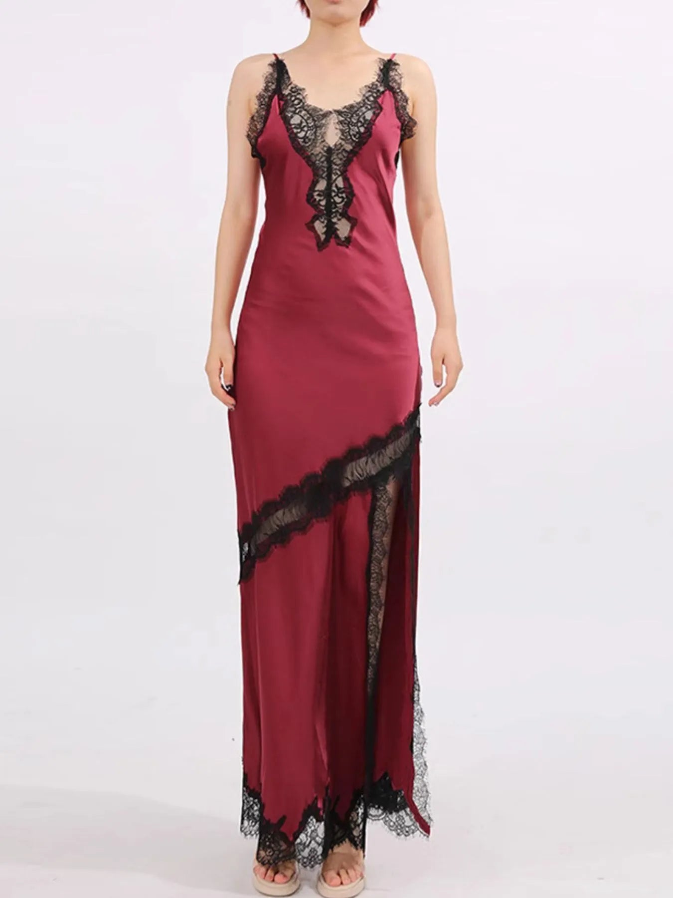 Slit Lace Detail Maxi Cami Dress