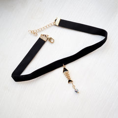 Black Velvet Cat Fishbone Choker