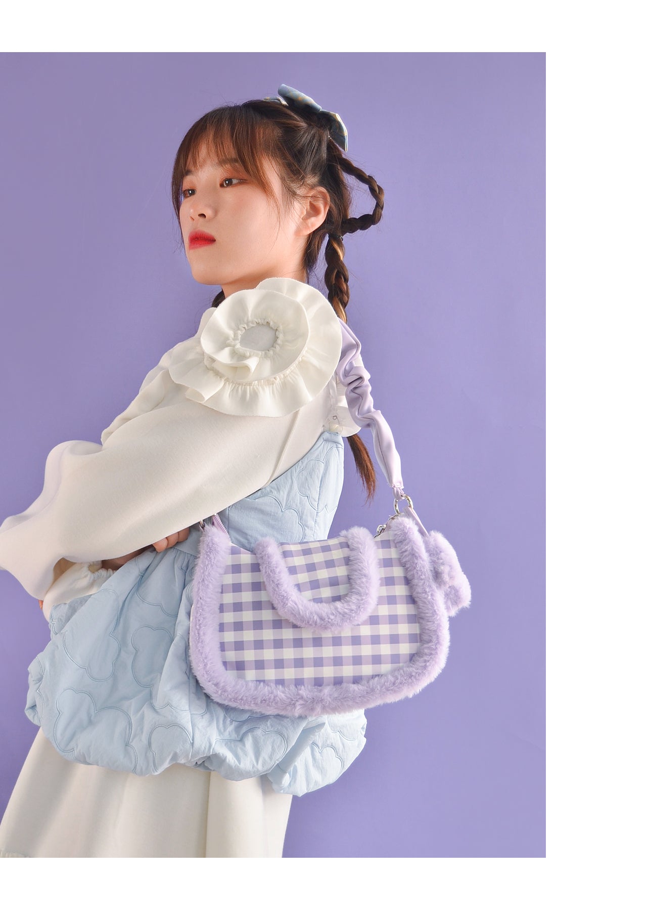 Plush Purple Plaid Underarm Bag