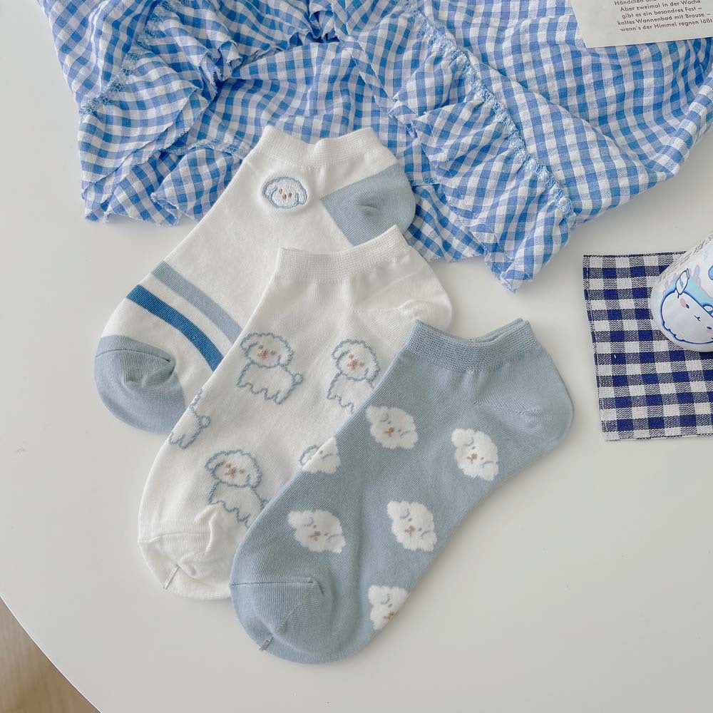 Summer Curly Puppy Blue Short Socks