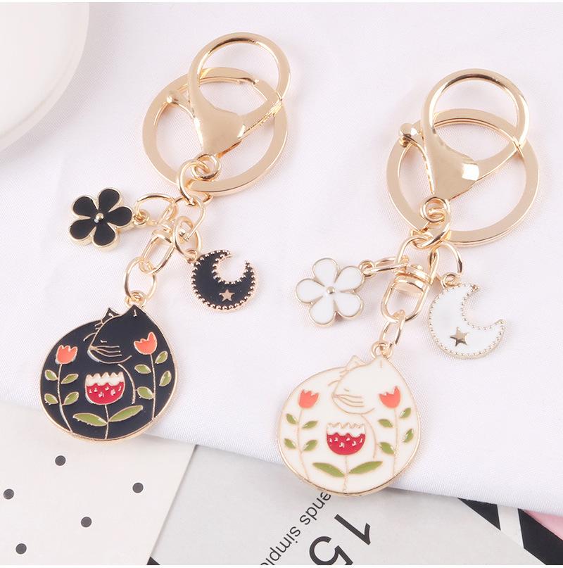 Cat Moon Flower Keychain