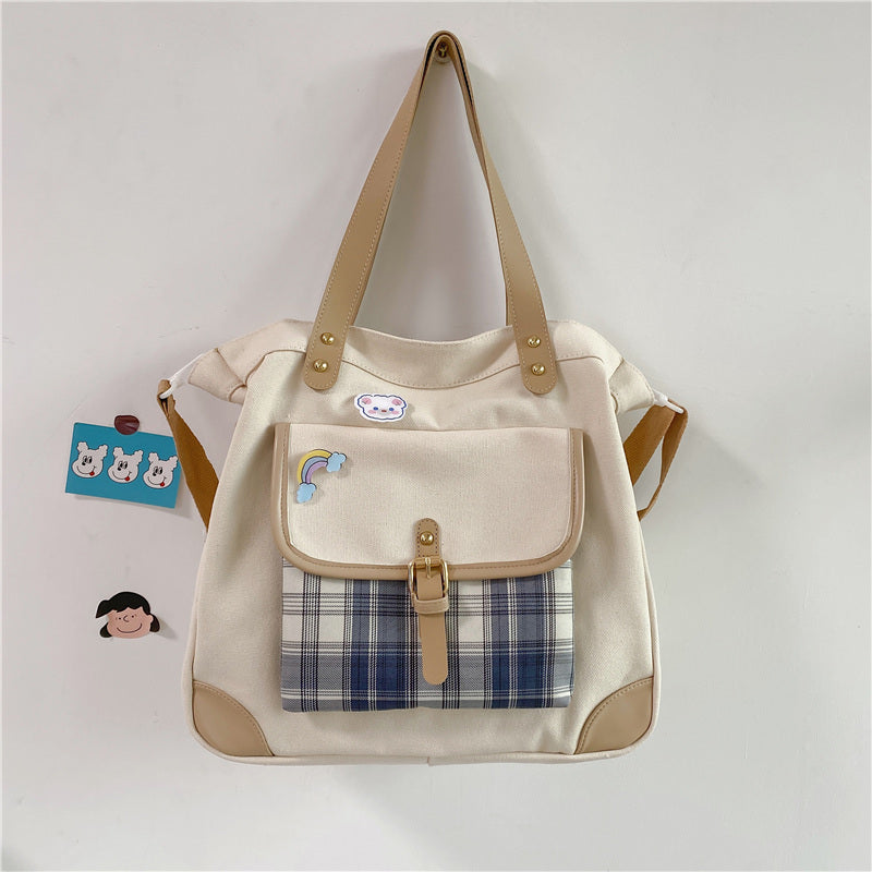 Multi-recitation Method Plaid Canvas Bag