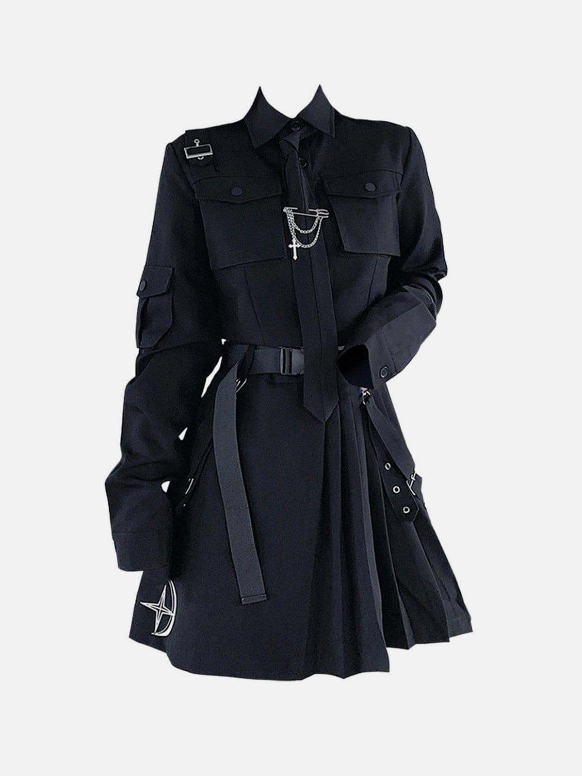 Dark Gothic Exposed Waist Skirt Suit