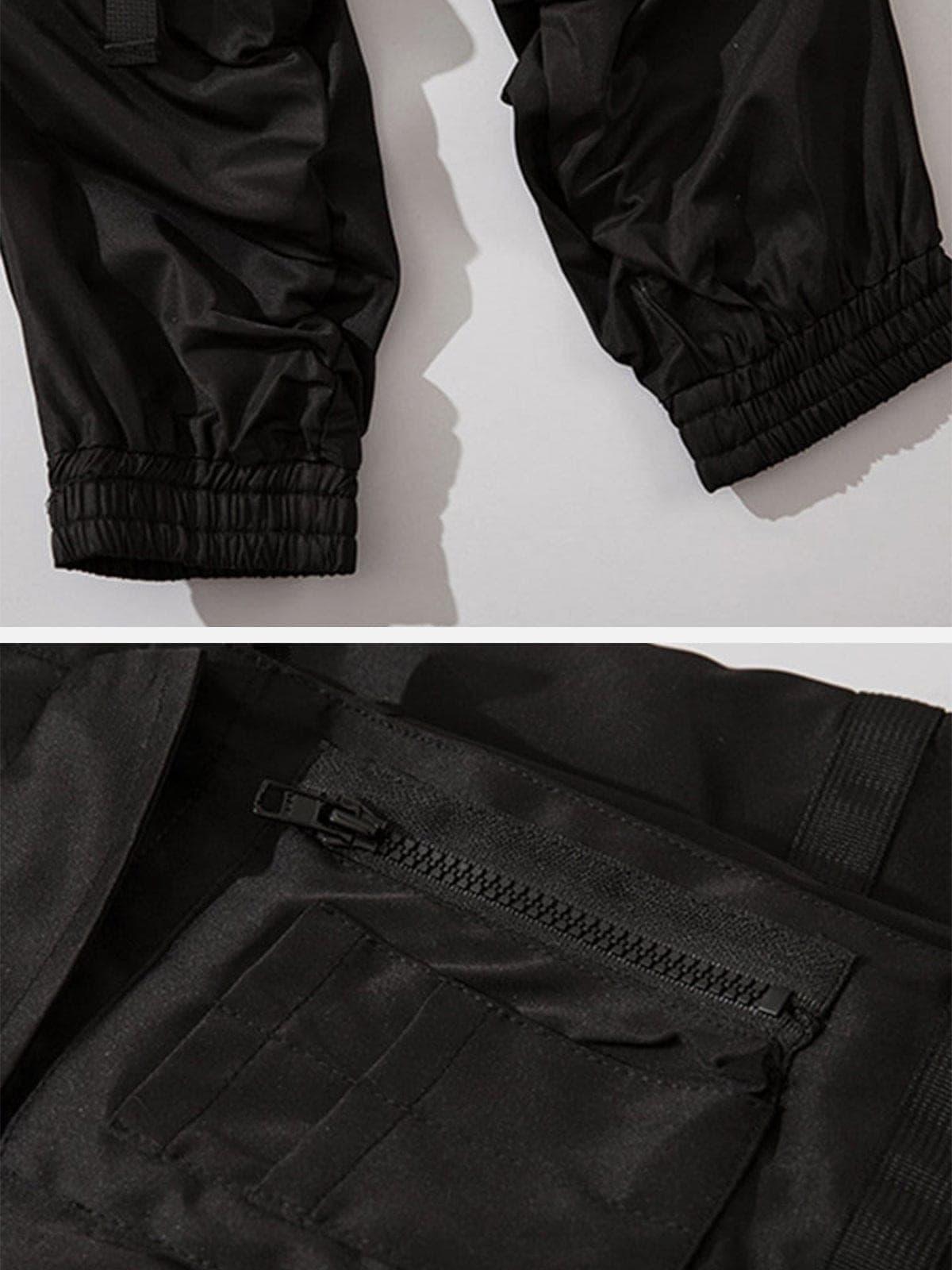 Techwear Ribbons Elastic Pleated Cargo Pants
