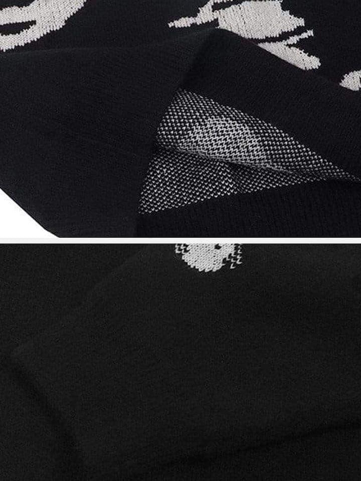 Dark Skeleton Print Knitted Sweater
