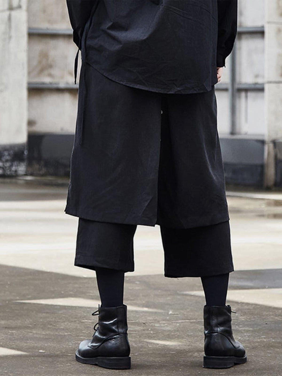 Dark Fake Two Bandage Cropped Culottes Pants