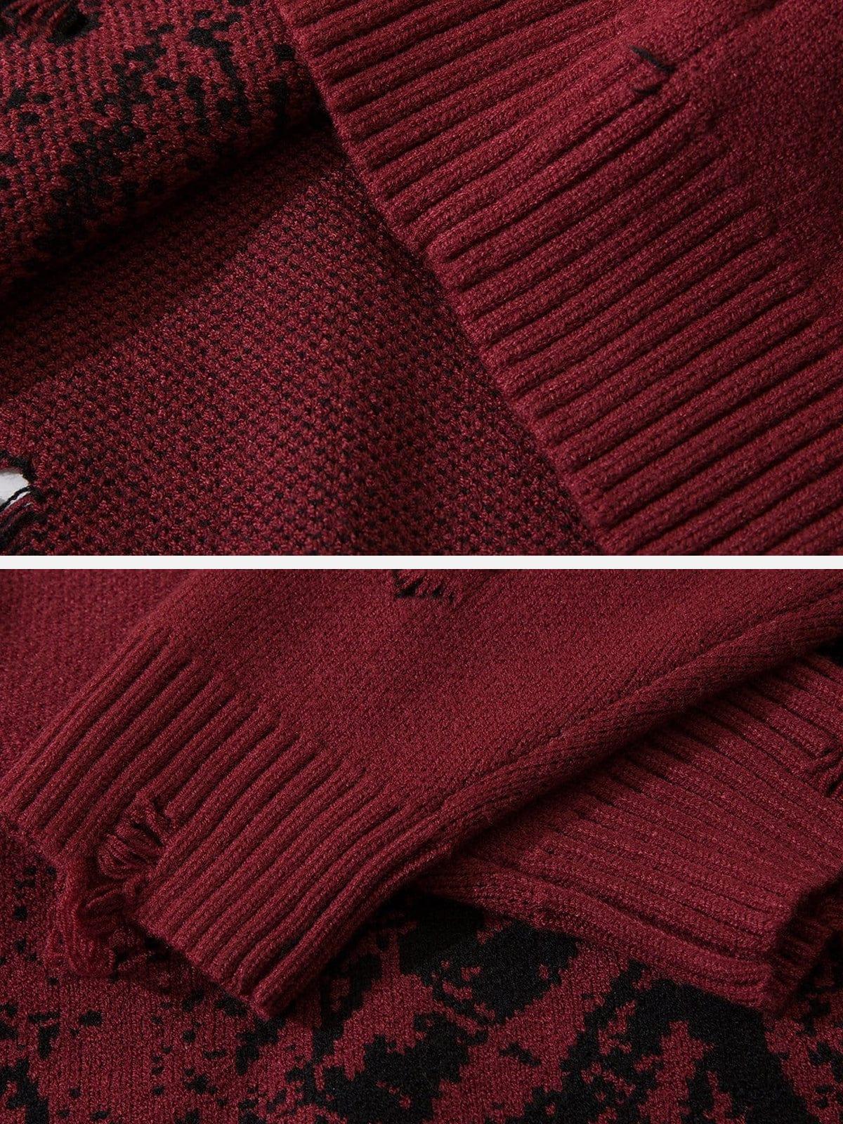 Ripped Hole with Chain Knit Sweater