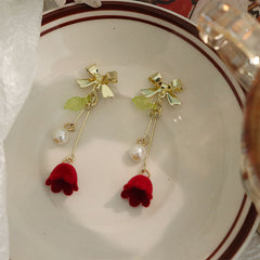 Tulip Bow Velvet Rose Earrings