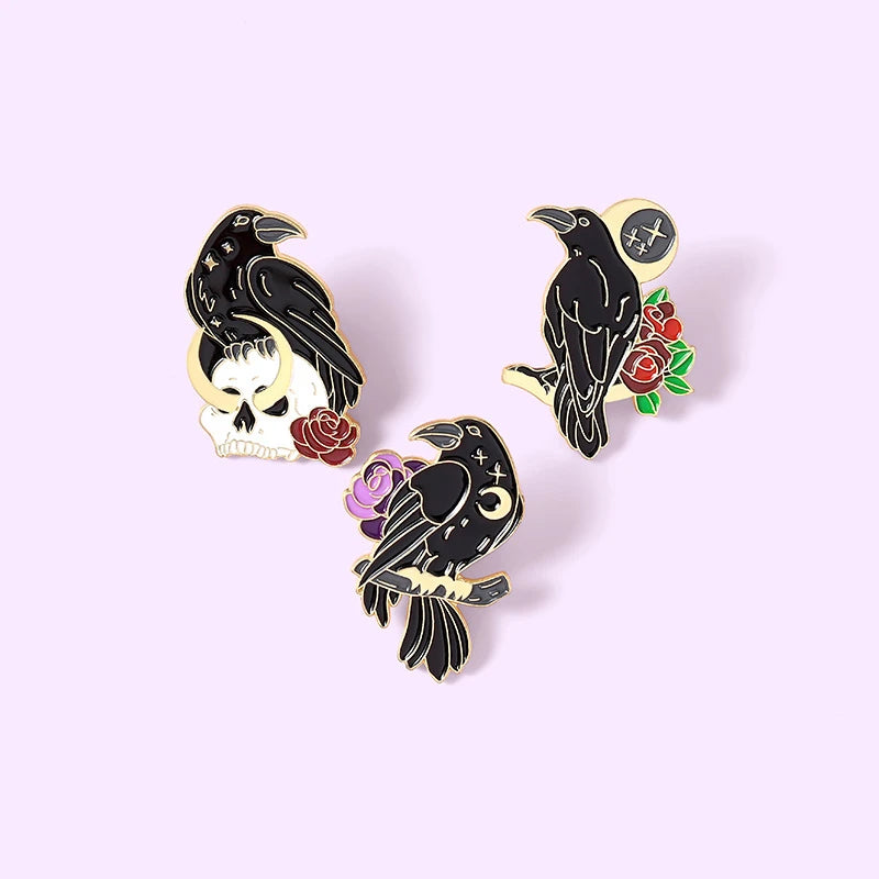 Chic Rose Crow Pins