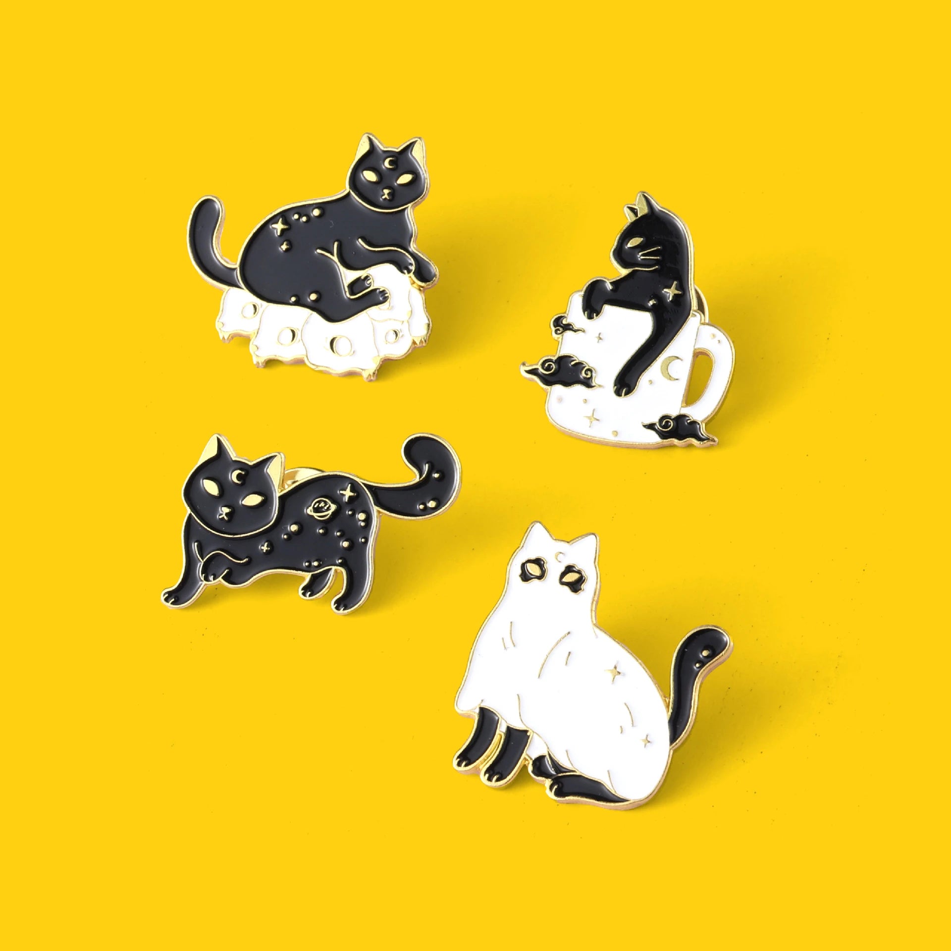 Cute Black White Cat Pins