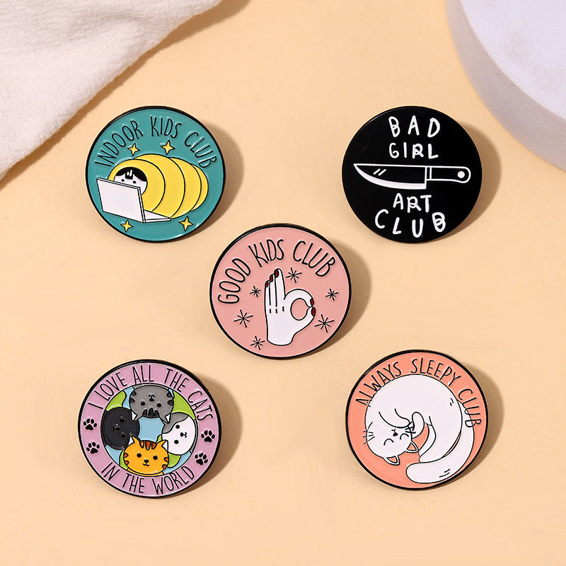 Cartoon Cat Club Round Pins