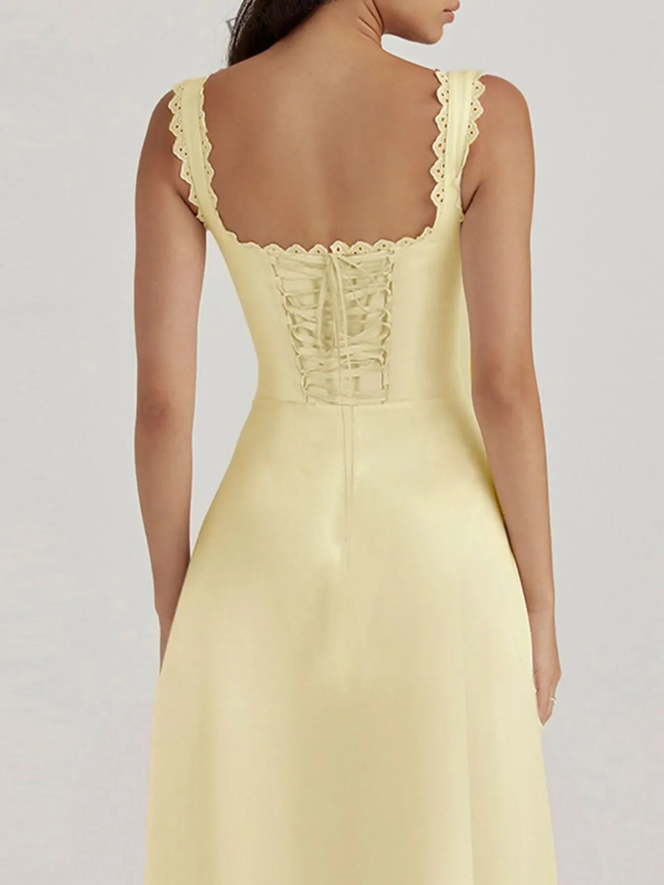 V-Neck Midi Dress with Back Lace-Up