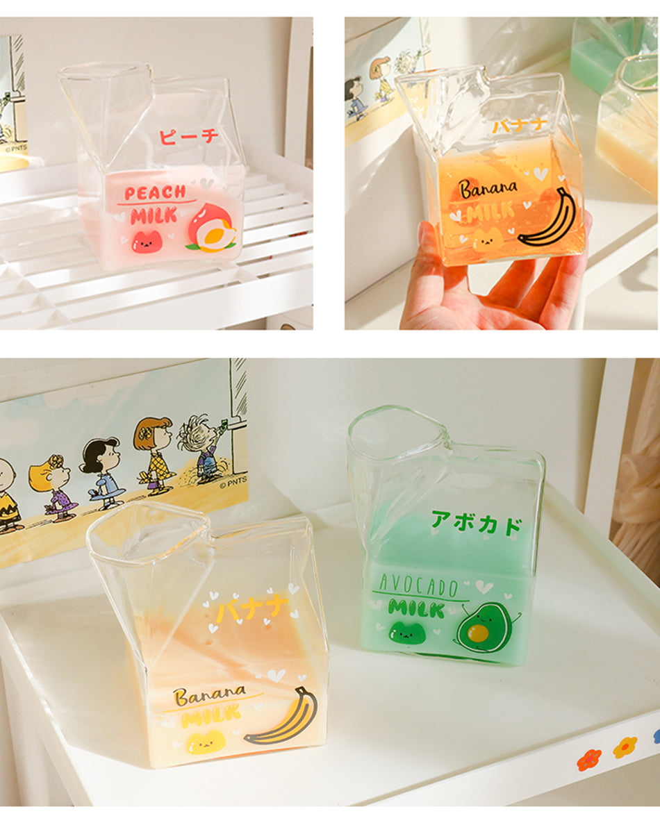 Kawaii Milk Square Glass Cup (380ml)